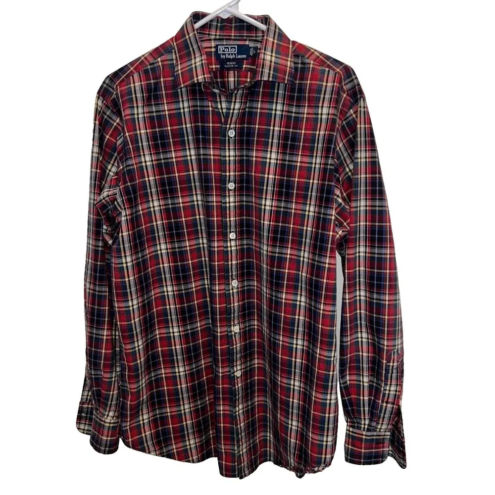 Polo Ralph‎ Lauren Button Down Large Mens Red Plaid Regent Classic Fit Shirt